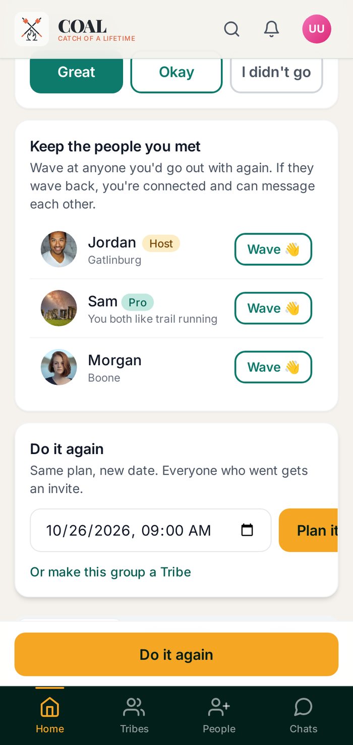 After an outing: wave at the people you met, or plan it again